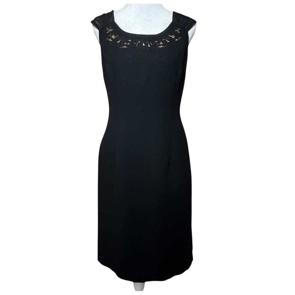 Talbots Black Sheath Dress 4 Illusion Lace Beaded Cutout Neckline Party Cocktail